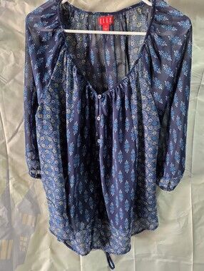 Elle Navy & Light Blue Floral Button-Front Tunic